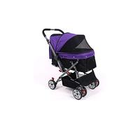 Pet Stroller, Foldable Four-Wheeled Trolley Suspension Commutation Cat and Dog Cart Large Travel Supplies, for Medium Small Pet (Purple)