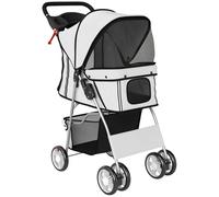 Pet Stroller Foldable Reflective Strips 360 Swivel Wheels 77 x 44 x 102 cm Grey