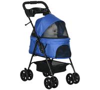 Pet Stroller Foldable Travel Carriage with Brake Basket Adjustable Canopy