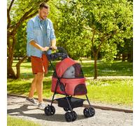 Pet Stroller Foldable Carriage with Brake Basket Canopy Red