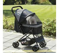 Pet Stroller Foldable Travel Dog Cat Carriage w/ Reversible Handle Brake Basket PawHut Black 40cm