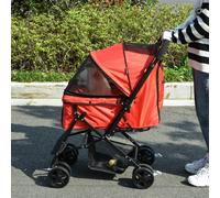 Pet Stroller Foldable Travel Dog Cat Carriage w/ Reversible Handle Brake Basket PawHut Red 40cm