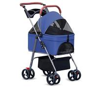 Pet Stroller, Folding Dog/Cat Pushchair with Adjustable Canopy and Removable Carrier, 4-Wheel Lightweight Travel Buggy for Small to Medium Pets, Ideal for Outdoor Walks and Jogging Blue
