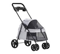 Pet Stroller for 2 Cats with Cup Holder, Pet Dog Pram Strollers for Small Dogs Clearance Premium Pet Gear Stroller Buggy with Rain Cover, Breathable Dog Prams Pushchairs(Grey a)