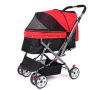 Pet Stroller for Cats, Dog Stroller for Samll Medium Dogs, Dog Pram Pet Stroller Pushchair Travel Carriage wiih Pocket Bag, Pet Stroller Cart for Medium Dogs or 2 Cats(Red)