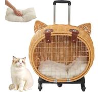 Pet Stroller for Cats & Small Dogs - Handwoven Rattan Outdoor Trolley with Wheels, Teles Handle & Ventilat Holes, Perfect for Walking & Travel