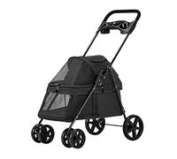 Pet Stroller for Cats with Cup Holder, Small Dog Pram Cat Dog Strollers Pet Travel Carrier with Rain Cover, Dog Prams Pushchairs for Small Dogs Oxford Fabric Fine Iron Frame(Black B)