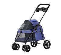 Pet Stroller for Cats with Cup Holder, Small Dog Pram Cat Dog Strollers Pet Travel Carrier with Rain Cover, Dog Prams Pushchairs for Small Dogs Oxford Fabric Fine Iron Frame(Blue)