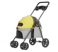 Pet Stroller for Dog and Cat, Detachable Pet Travel Carrier & Car Seat, Aluminium Frame 4 Wheeler Travel Stroller for Pets, Lightweight and All Wheel Suspension(Yellow)