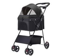 Pet Stroller for Dog and Cat, Detachable Pet Travel Carrier & Car Seat, Aluminium Frame 4 Wheeler Travel Stroller for Pets, Lightweight and All Wheel Suspension(Nero)