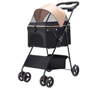 Pet Stroller for Dog and Cat, Detachable Pet Travel Carrier & Car Seat, Aluminium Frame 4 Wheeler Travel Stroller for Pets, Lightweight and All Wheel Suspension(Camel)