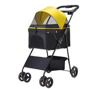 Pet Stroller for Dog and Cat, Detachable Pet Travel Carrier & Car Seat, Aluminium Frame 4 Wheeler Travel Stroller for Pets, Lightweight and All Wheel Suspension(Yellow)