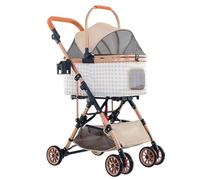 Pet Stroller for Dog and Cat, Detachable Pet Travel Carrier & Car Seat, Aluminium Frame 4 Wheeler Travel Stroller for Pets, Lightweight(Khaki)