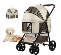 Pet Stroller for Dogs 30 lbs 4 Wheels (Khaki)