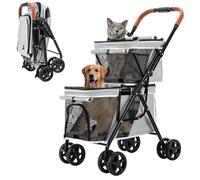 Pet Stroller for Dogs and Cats - Folding 4-Wheel Travel Carriage with Double Layer Cabin, Heavy Duty Pram for Medium and Small Pets