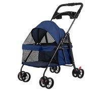 Pet Stroller for Dogs & Cats, 4 Wheels Portable Folding Pet Jogger with Cup Holder, Breathable Mesh Visibility, One Click Fold, Small Dogs Cats Travel Cart for Medium/Small Pets Blue
