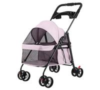 Pet Stroller for Dogs & Cats, 4 Wheels Portable Folding Pet Jogger with Cup Holder, Breathable Mesh Visibility, One Click Fold, Small Dogs Cats Travel Cart for Medium/Small Pets Pink