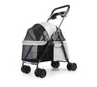Pet Stroller for Dogs & Cats, Dog Pram, 4 Wheels Outdoor Travel Pet Folding Stroller, Visible Mesh, with Cup Holder, Rear Wheel Dual Brake, Breathable for Medium Small Dog (Grey, B)