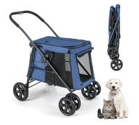 Pet Stroller for Dogs & Cats Foldable 4-Wheel Pet Pushchair with Breathable Canopy Mesh Windows Ideal for Small & Medium Pets (Blue)