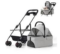 Pet Stroller for Dogs & Cats Foldable Travel Ca with STO Basket Cup Holder Adjustable Canopy Ideal for Small & Mum Pets (Gray)