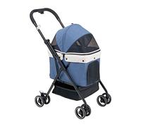 Pet Stroller for Dogs Cats Travel Carrier Strolling Cart with 360° Swivel Front Wheels and Suspension One Button Collapsible Easy Fold Frame Pets Up to 17.6lbs (Gray) (Blue)
