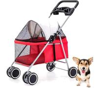 Pet Stroller for Dogs, Foldable 4-Wheel Dog Pram with Large Storage Basket, Adjustable Canopy, 360° Rotating Pull Rod for Outdoor Walks and Travel