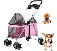 Pet Stroller for Dogs, Foldable 4-Wheel Dog Pram with Large Storage Basket, Adjustable Canopy, 360° Rotating Pull Rod for Outdoor Walks and Travel