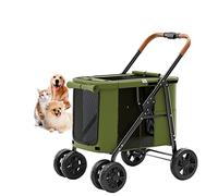 Pet Stroller for Large Dogs, Medium Dogs, Cats with Dual Top and Front Entry Durable Cat Stroller with Adjustable Handle for Walks, Jogging Pet Strollers,Green
