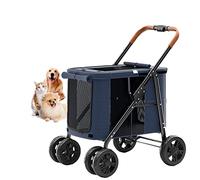 Pet Stroller for Large Dogs, Medium Dogs, Cats with Dual Top and Front Entry Durable Cat Stroller with Adjustable Handle for Walks, Jogging Pet Strollers,Blue