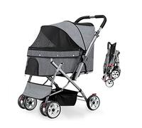 Pet Stroller for Large Medium Dog Travel Buggy, 4 Wheels Foldable Dog Stroller Pushchairs with Storage Basket for Dog & Cat Strollin Cart (Light Grey)
