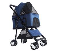 Pet Stroller for Medium Dogs Premium 4 Wheel Pet Strollers for Small Dogs/Cats Dog Pram Stroller Carrier Multi-Directional Vent Design (Blue) (Blue)