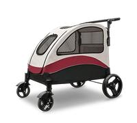 Pet Stroller for Medium Large Dog 4 Wheels Foldable Pet Strolling Cart Jogger with Adjustable Handle for Traveling Walking Easy One-Hand Fold Load Capacity 60 Kg / 132 Lbs (Color : Red)