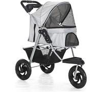 Pet Stroller for Medium Small Dogs - 3 Wheels Dog Pram Stroller with Large Wheels, Pushchair Cart for Cats/Dogs - Includes Cup Holder - Convenient and Stylish Travel Carrier(Grey A)