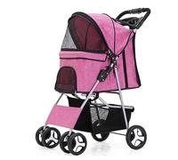 Pet Stroller for Medium Small Dogs & Cats, One-Hand Folding Portable with Large Storage Basket and Front Swivel Wheel for Easy Strolling