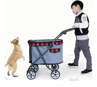 Pet Stroller for Small and Medium Dogs and Cats - Four-Wheeled Wagon with Storage Bag, Roof, Brake, and Mesh Windows for Secure Outdoor Transport