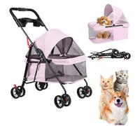Pet Stroller for Small Dogs, 4-Wheel Folding Dog Stroller with 7.5kg Capacity, Cup Holder & Breathable Mesh for Portable Outdoors Pink