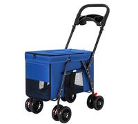 Pet Stroller for Small Dogs and Cats, Foldable Dog Stroller with 4 Wheels, 360 ° Universal Wheel, Storage Bag, Cup Holder(Blue)