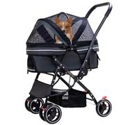 Pet Stroller for Small Dogs & Cats 25kg Capacity Foldable Doggy Buggy with 4 Swivel Wheels Safe Travel Cart with Leashes Ideal for Outdoor Pet Adventures