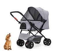Pet Stroller for Small Dogs Cats, Collapsible Dog Stroller, Waterproof, Mesh Windows, Oversized Storage Basket, Easy Fold/Unfold, Great for Walking, Jogging, Travel,Grey