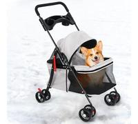 Pet Stroller for Small Dogs Cats, Foldable Pet Travel Dog Stroller Pushchair with 360° Wheels & Dual Brakes, Large Storage Basket, Breathable Dog Cat Strollers for Travel and Walking Grey