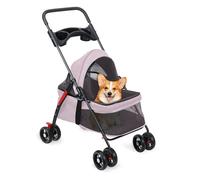 Pet Stroller for Small Dogs & Cats, Folding Dog Carrier with 360° Rotatable Front Wheels, Dual Anti-Release Buckle, 180° Adjustable Canopy, Comfortable Mesh, Cup Holder Pink