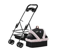 Pet Stroller for Small Medium Dog Cat 3-in-1 Detachable Puggy Carrier Bag Car Seat All-Round Visible and Breathable Windows for Wider Vision Easy One-Hand Fold Up to 12 Kg / 26 Pounds ( Color : Pink )