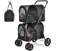 Pet Stroller for Small/Medium Dogs - 4 in 1 Foldable Design with Storage Bag, Double Decker, Fixed Rope, Mesh Windows, 360° Swivel Wheel - Ideal Puppy Stroller for Cats/Pets