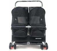 Pet Stroller for Small Medium Dogs Cats - Double Premium Foldable Doggy and Kitty Carriage Buggy - Convenient Two-Animal Cart Carriages for Easy Travel and Outdoor Adventures(Black)