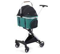 Pet Stroller for Small Medium Dogs Cats, Lightweight Foldable Ventilated Dog Cat Cart, Detachble Portable Pet Bag, Storage Basket, Car Seat 3 in 1 Multifunctional, Max Load 33 lbs (Green)