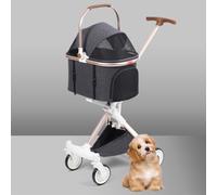 Pet Stroller for Small Medium Dogs Cats, Lightweight Foldable Ventilated Dog Cat Cart, Detachble Portable Pet Bag, Storage Basket, Car Seat 3 in 1 Multifunctional, Max Load 33 lbs (Dark Gray)