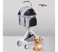 Pet Stroller for Small Medium Dogs Cats, Lightweight Foldable Ventilated Dog Cat Cart, Detachble Portable Pet Bag, Storage Basket, Car Seat 3 in 1 Multifunctional, Max Load 33 lbs (Light Gray)