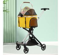 Pet Stroller for Small Medium Dogs Cats, Lightweight Foldable Ventilated Dog Cat Cart, Detachble Portable Pet Bag, Storage Basket, Car Seat 3 in 1 Multifunctional, Max Load 33 lbs (Yellow)