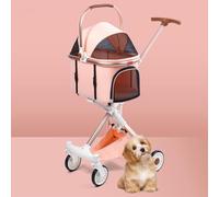 Pet Stroller for Small Medium Dogs Cats, Lightweight Foldable Ventilated Dog Cat Cart, Detachble Portable Pet Bag, Storage Basket, Car Seat 3 in 1 Multifunctional, Max Load 33 lbs (Pink)