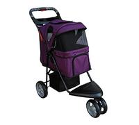 Pet Stroller for Small/Medium Dogs Lightweight Cat Carriers & Strollers Easy One-Hand Fold 3 Wheel Dog Cage Stroller with Large Front Wheel (Blue) (Purple)